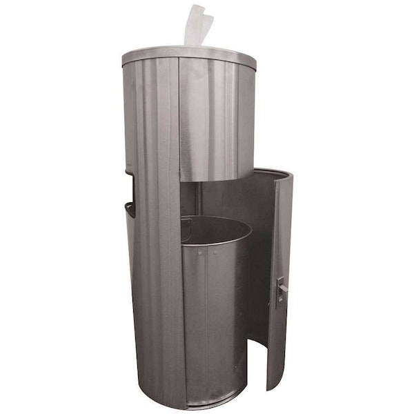 13.25in.W 35.5 n. Dia Stainless Steel Dispenser and Trash Receptacle for Facility and Gym Wipe Rolls